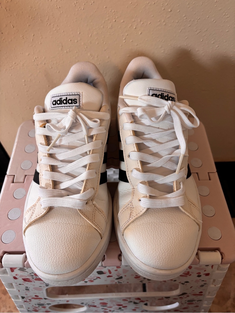 adidas White Women's Sneakers with Black Stripes
